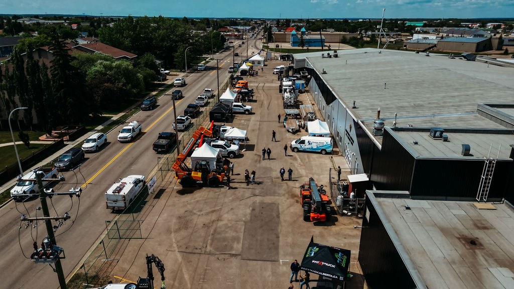 Aerial view of the BOAGS venue and surrounding streets in Bonnyville